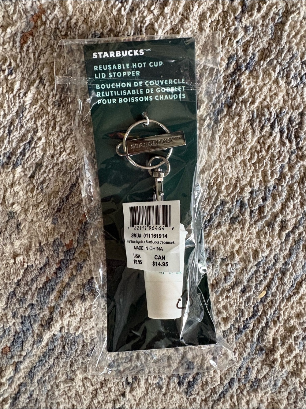 Starbucks Green & White Reusable Hot Cup Lid Stopper Keychain